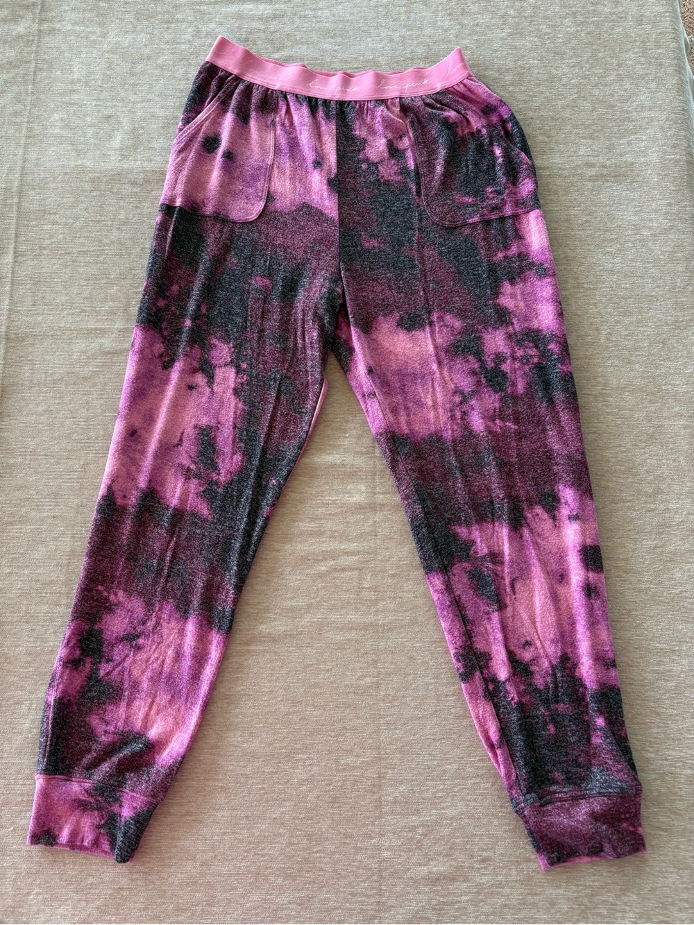 PINK Victoria's Secret Women’s Pink and Black Tie-Dye Jogger Sweatpants